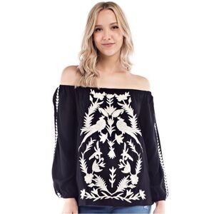 Solitaire Black Embroidered Off-the-shoulder Blouse Medium